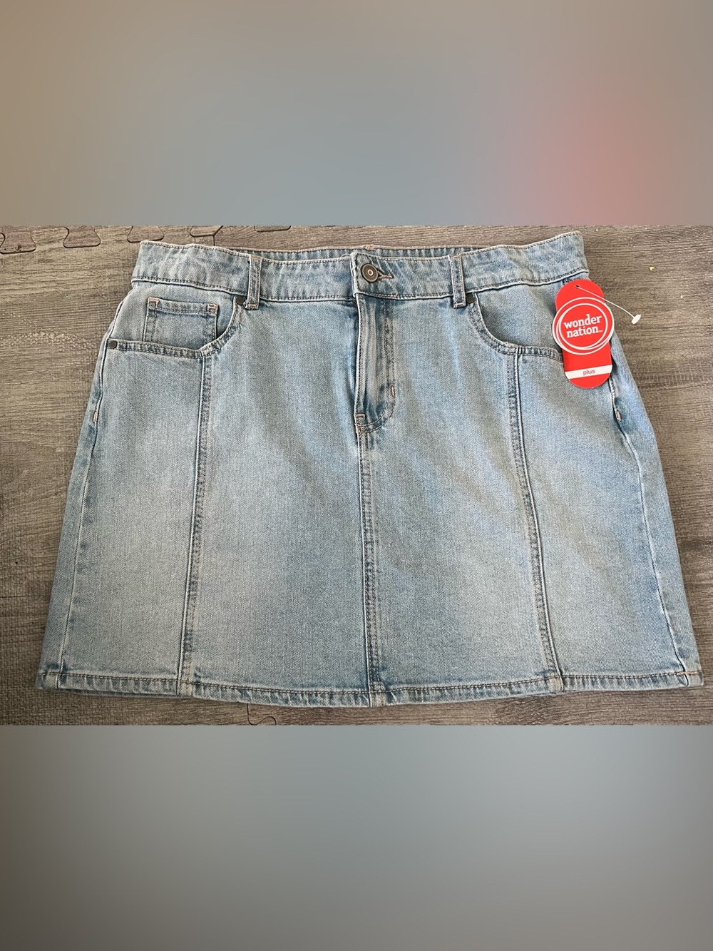 Wonder Nation Girls Blue Denim A-Line Skirt L 10-12 Plus Short Belt Loops